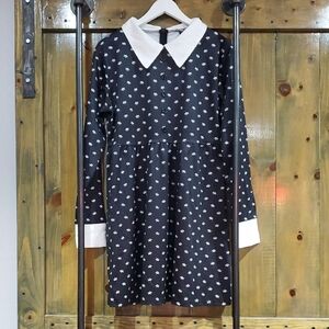 Elegant Black and White Long Sleeve Dress Wednesday Addams